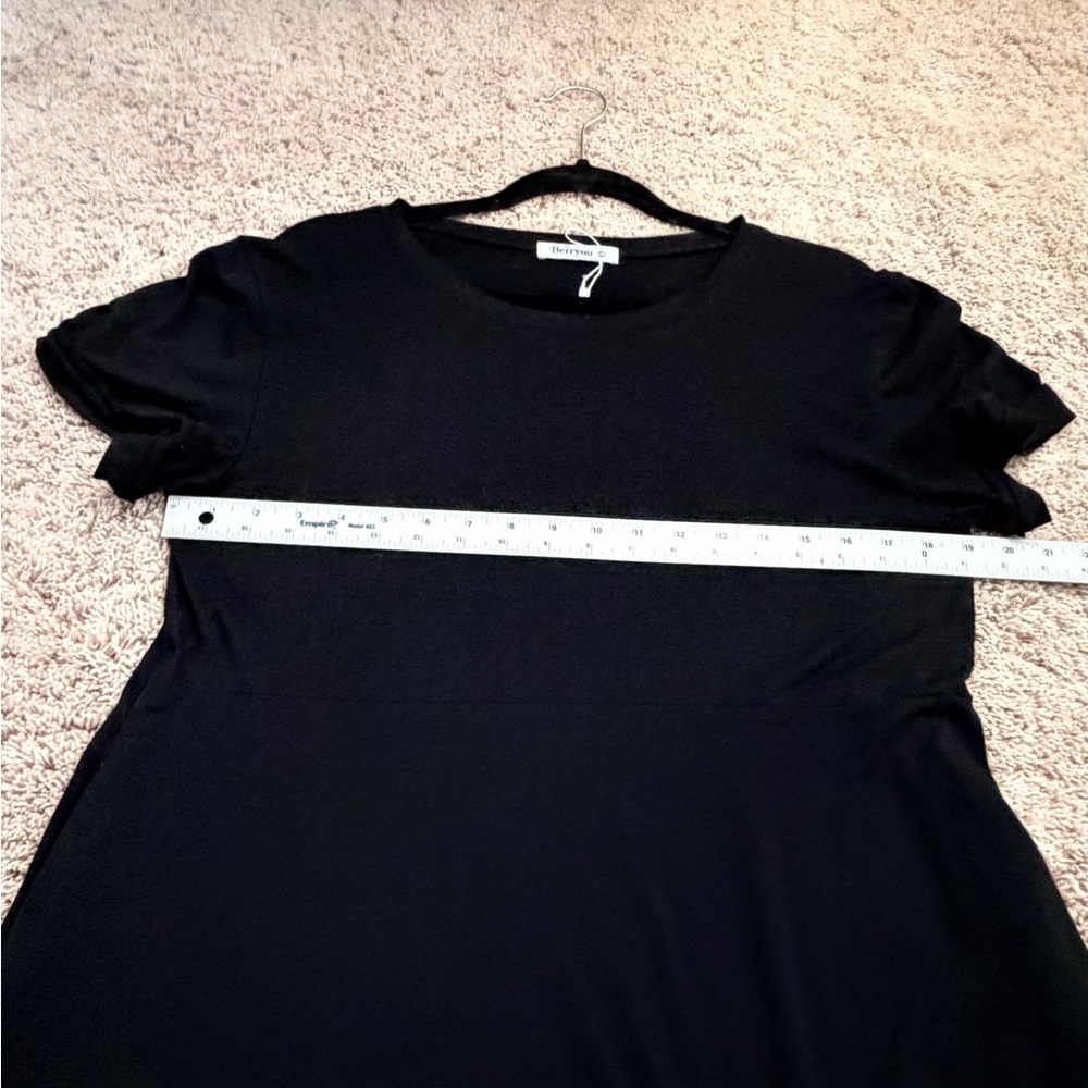 Large berryou tiered tee shirt dress pockets black Black Short sleeve Ruffle - Picture 13 of 14